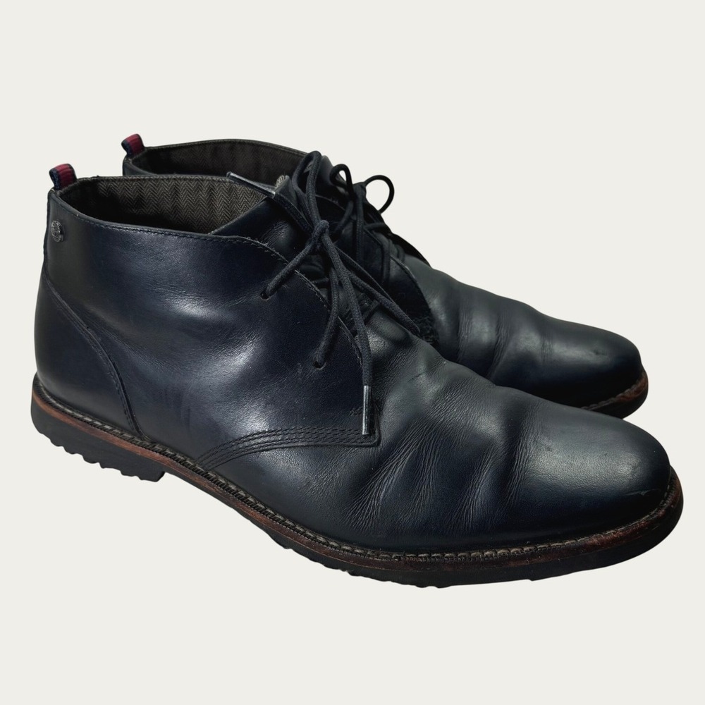 Timberland Chukka Boots Mens 9 Black Leather MirrorFit A1TYV Rugged Casual